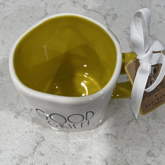 GOOD GRIEF ! Peanuts x Rae Dunn 3D CHARLIE BROWN Back Mug Yellow Handle & Inside - Picture 2 of 5
